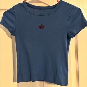 American Eagle Blue Baby Tee with Lady bug
